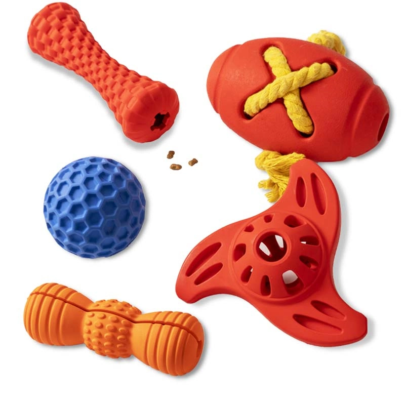 5 Piece Set Natural Rubber Treat Dispensing Ball Interactive Pet Dog Squeaky Chew Toys Dog Ball Toy