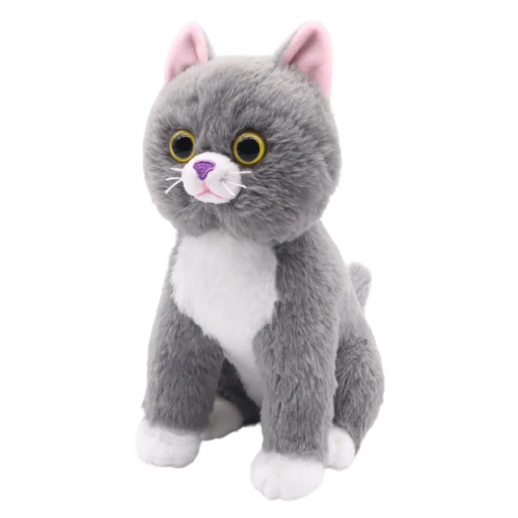 Cute Lifelike Home Animal Cat Toy 24cm (H) Grey Sitting Cat Plush Soft Stuffed Toys for Kids