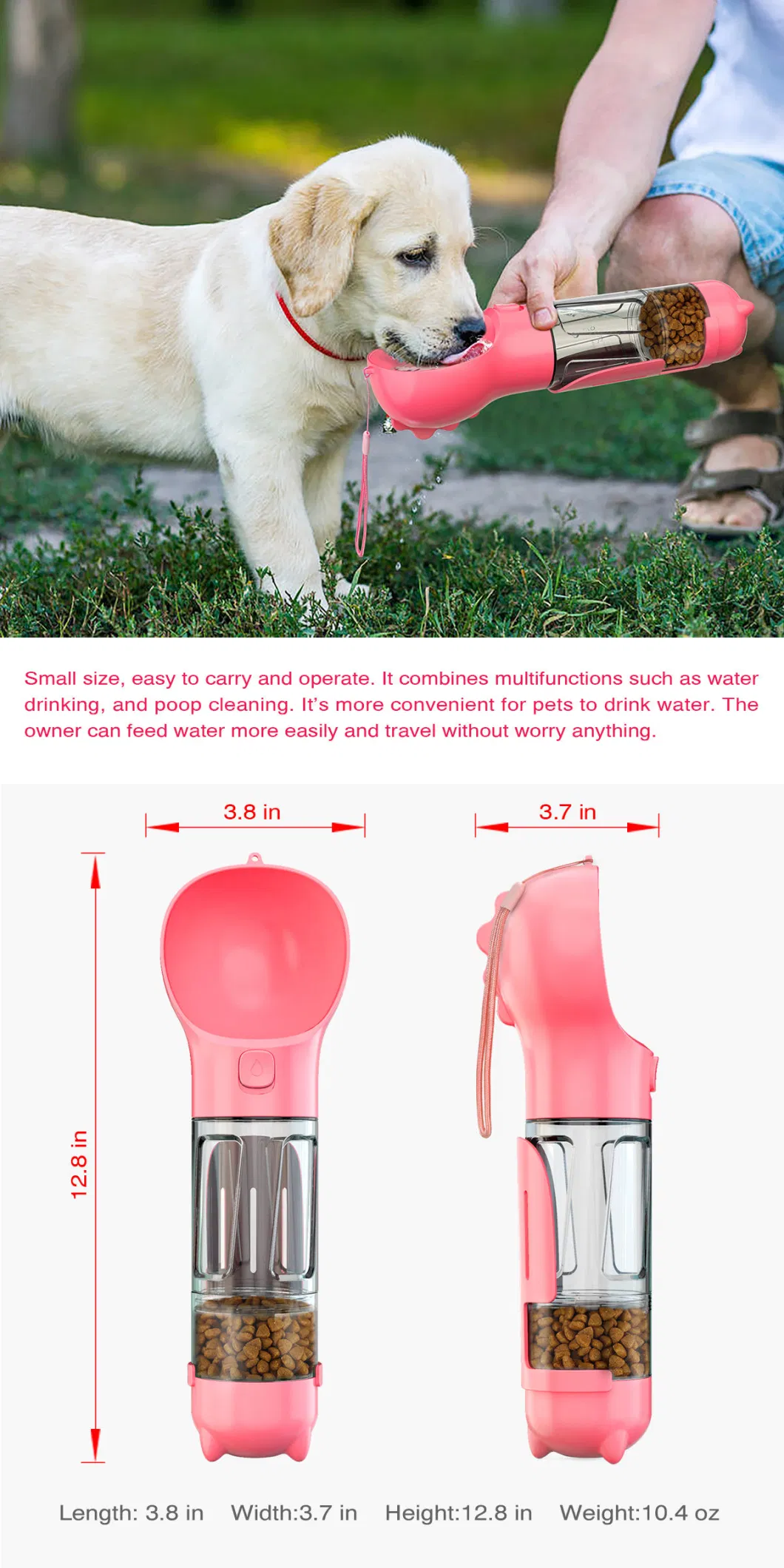 Amazon 4 in 1 Portable Travel Walking Dog Pet Outdoor Feeder Dispenser Drinking Water Bottle Bowl for Travel