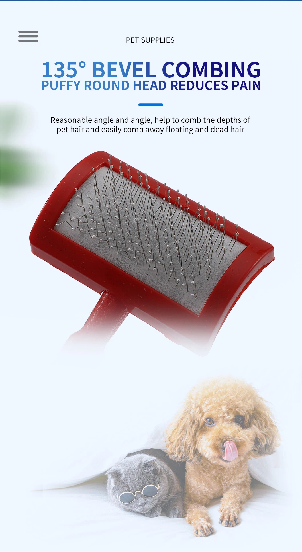 Factory Direct Seller Plastic Handle Extended Stainless Steel Pin Pet Hair Removal Brush Comb