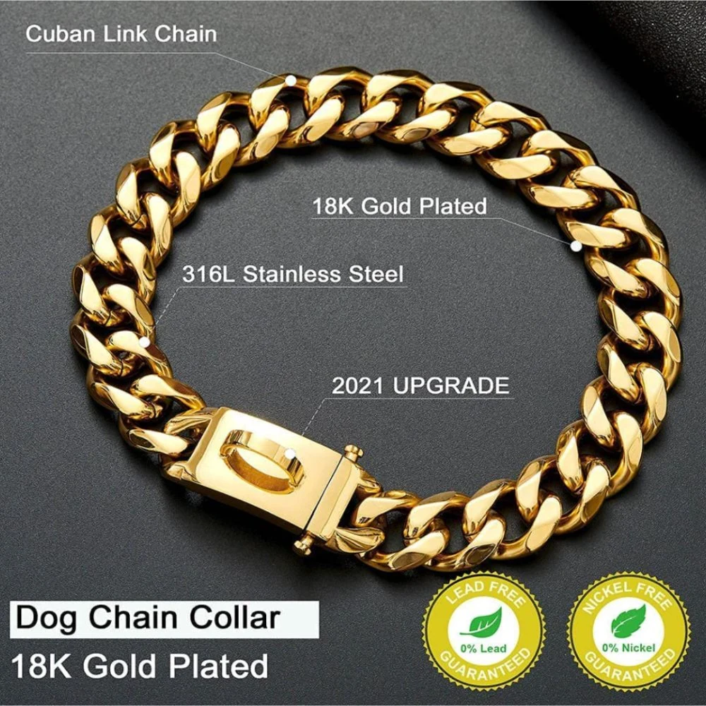 Gold Chain Dog Lead Heavy Duty Dog Leash Chains with Leather Padded Handle