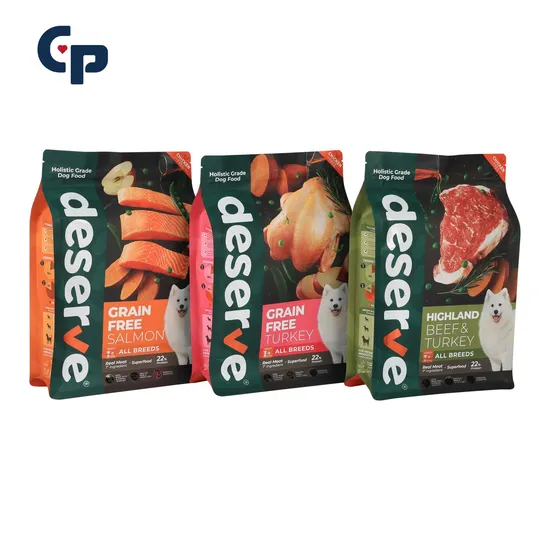 Custom Printed Doypack Kraft Paper Eco Tea Coffee Valve Plastic Stand up Flat Bottom Pouch Zip Lock Mylar Cat Litter Dog Feed Products Pet Food Packaging Bag 