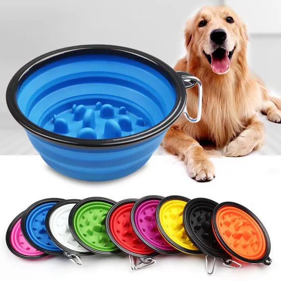 Outdoor Foldable Slow Feeder Pet Food Feeding Travel Dog Bowl 