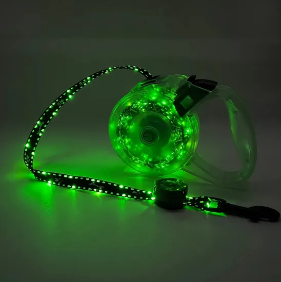 2024 Luxurious LED Retractable Dog Leash LED Wind Fire Wheel Double Sided Light up Leash 