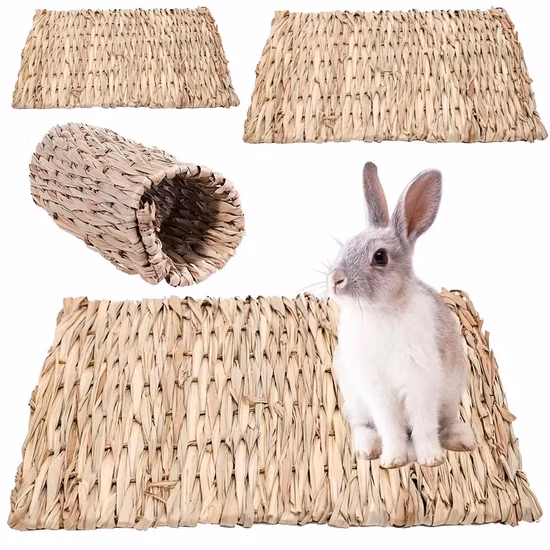 Rabbit Grass Chew Mat Small Animal Hamster Cage Bed House Pad Woven Straw Mat for Hamster Guinea Pig Pet House Cage Accessories 